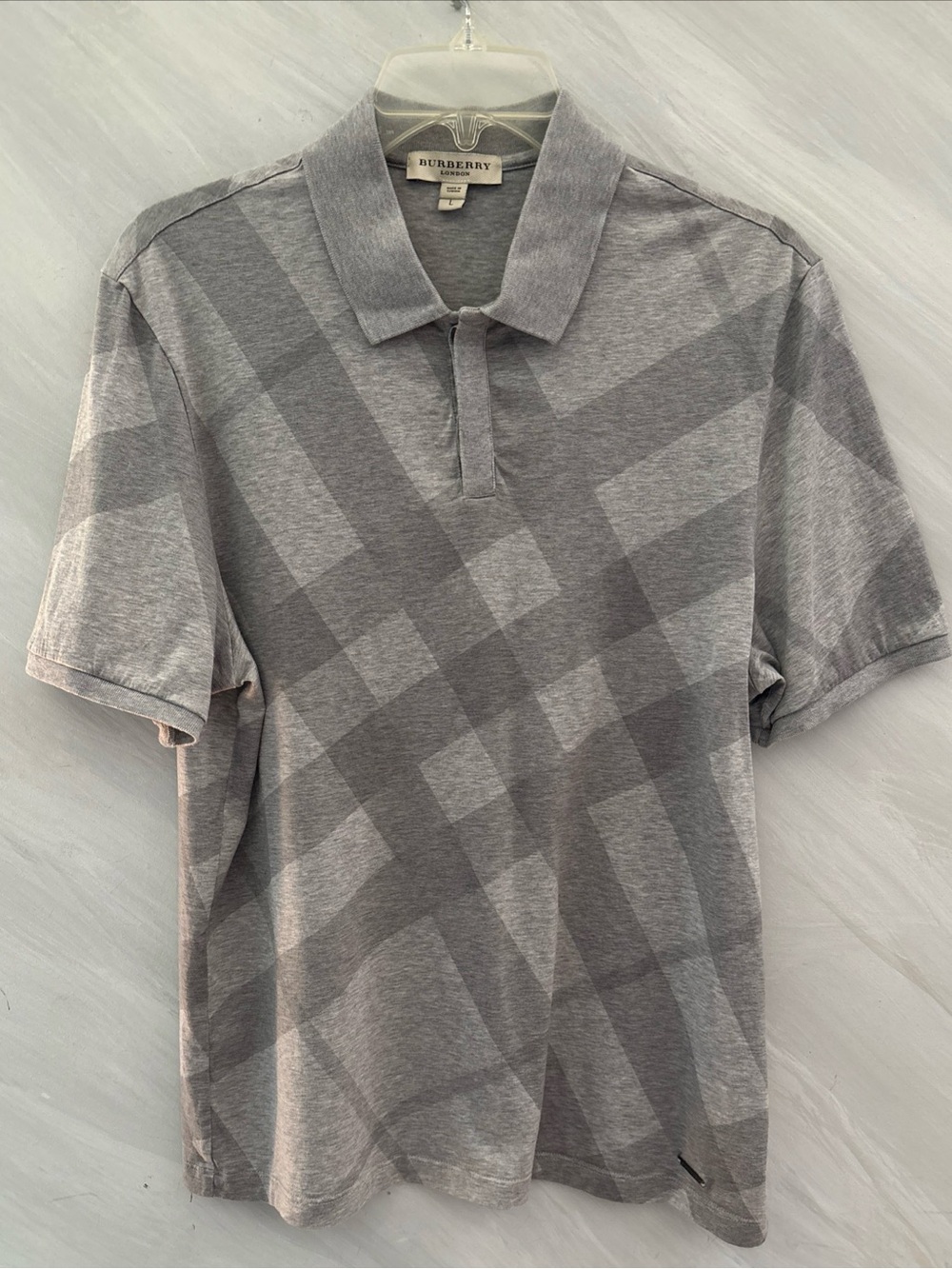 Burberry Men's Gray Tonal Check Polo Shirt